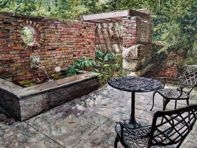 painting of brick garden