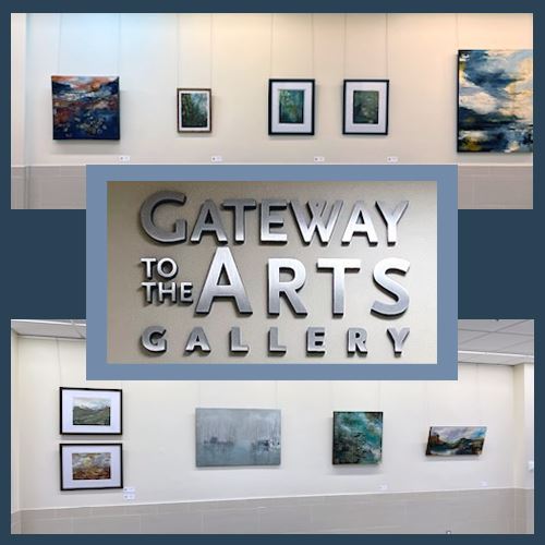 Gateway to the Arts Logo with painting in the gallery