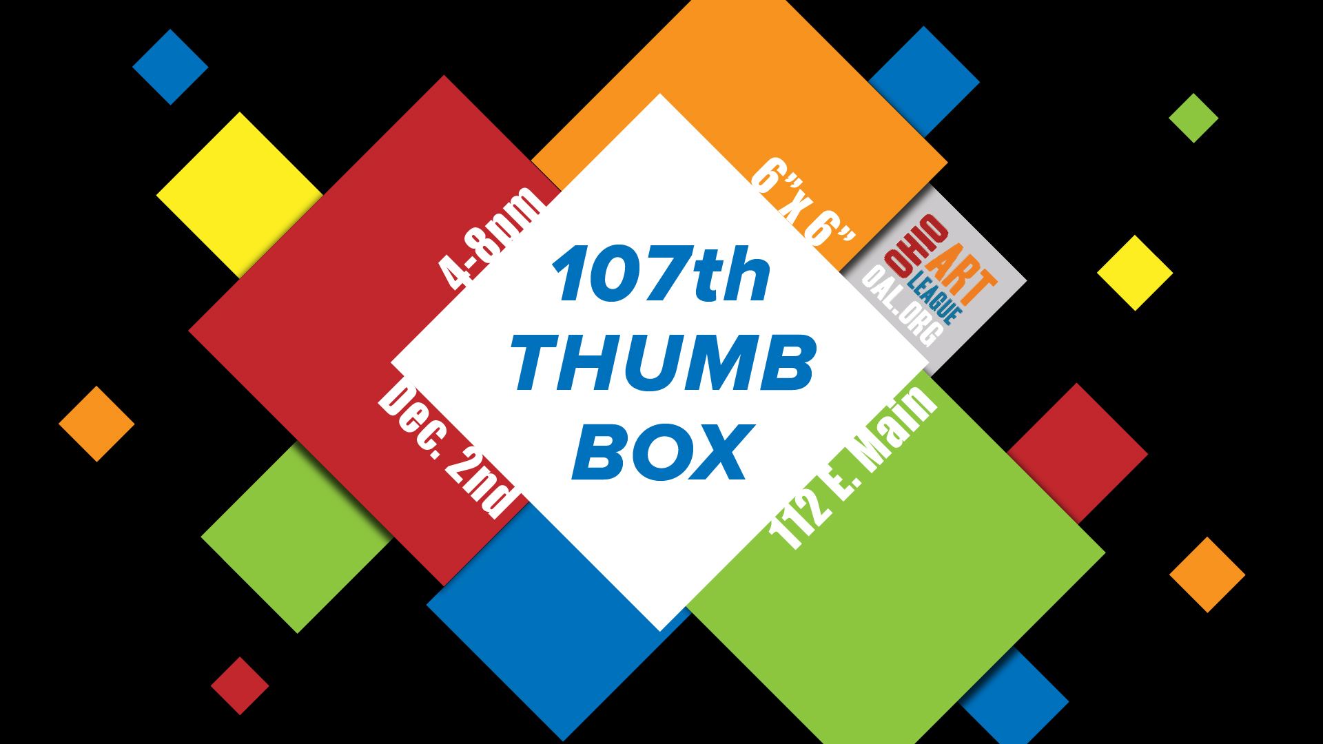 logo for 107th ThumbBox Exhibition featuring multicolored squares